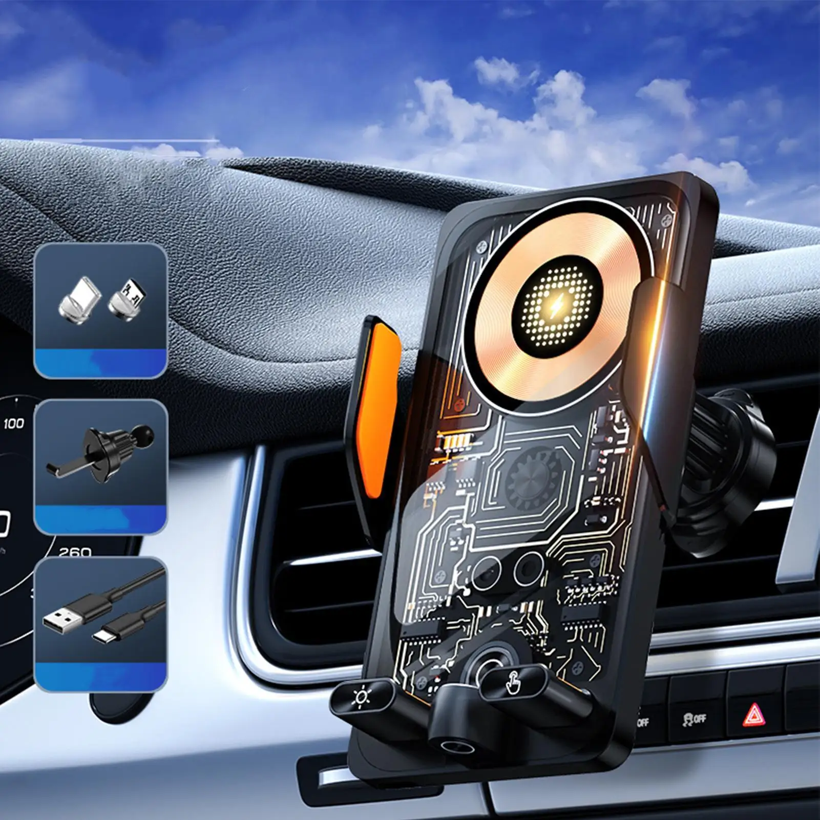 

Vent Phone Holder For Car Auto-Clamping Charging Support Air Vent Phone Mount Stand For Call Video Recording Daily Commuting