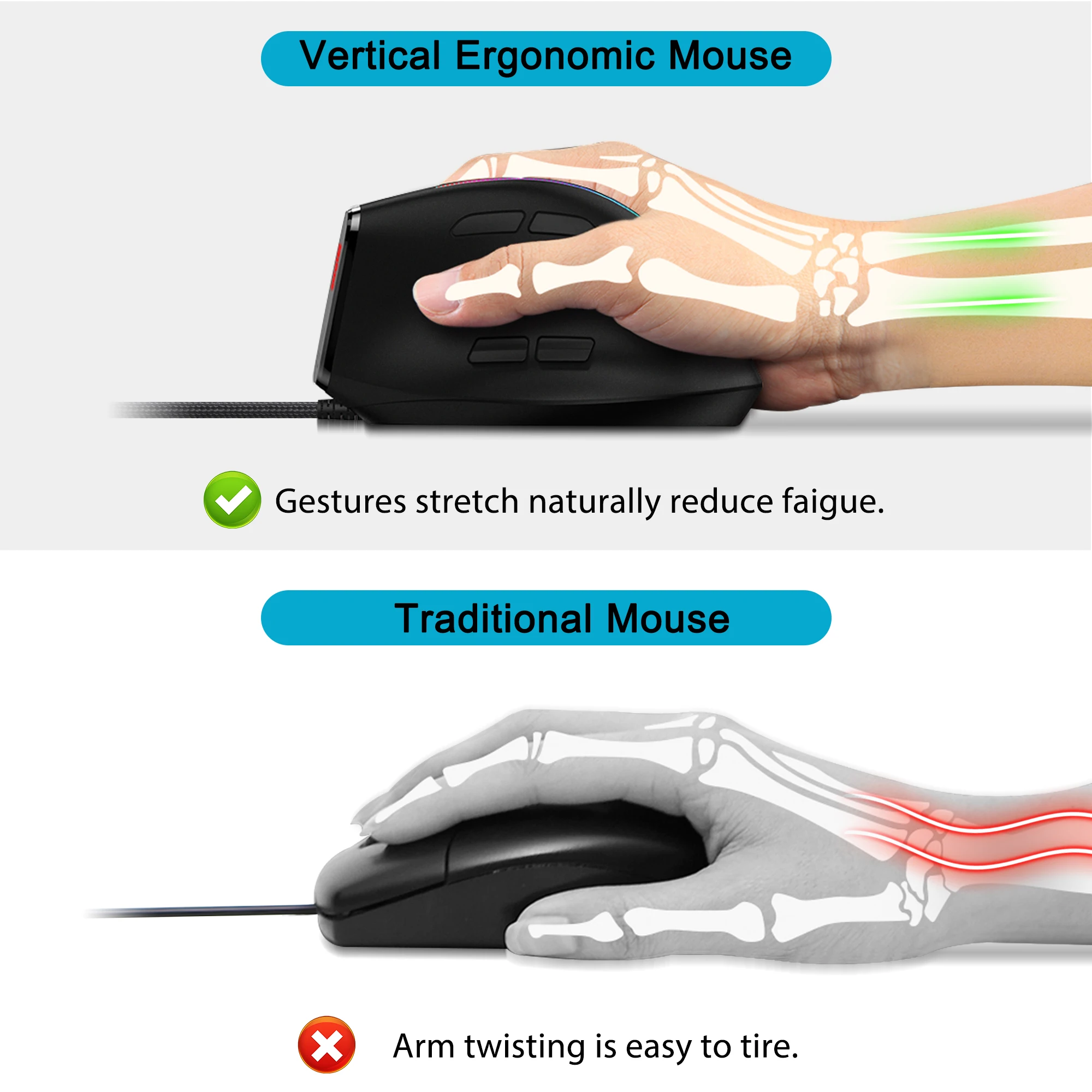 Lefon verdrahtete vertikale Gaming-Maus RGB ergonomische Maus 9-Tasten-programmier bare 12800 dpi optische Gamer-Mäuse für Laptop-PC-Gamer T50