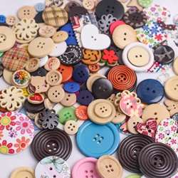 100PCS Mix 2/4 Hole Circular Dotted Line Wooden Buttons Sewing Scrapbook Clothing Sweaters Handwork Home DIY Accessories MIX001