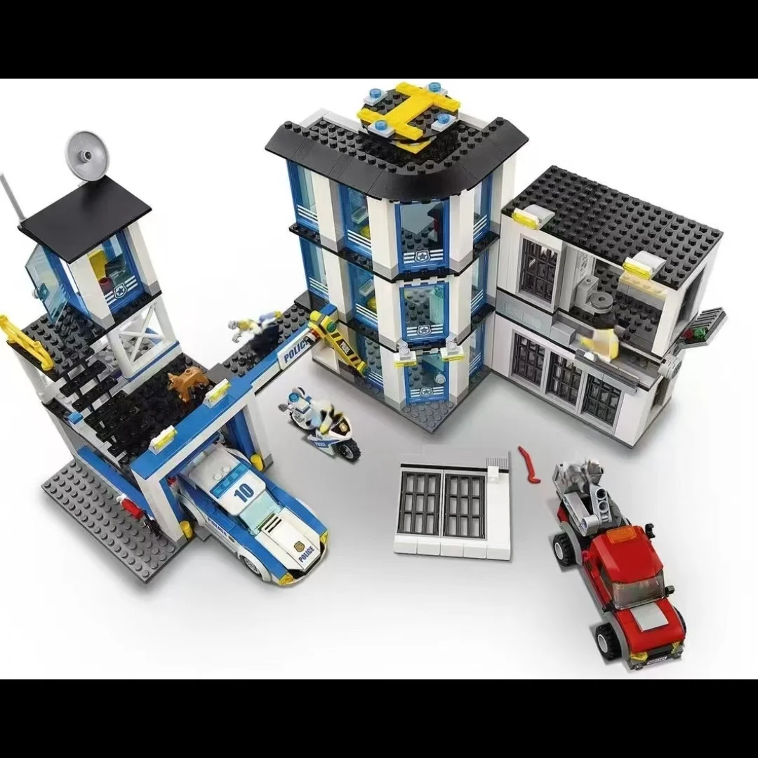 

894 шт., строительные блоки для городского полицейского участка, 60141, вертолет, автомобиль, тюремные фигурки, кирпичи, детские подарки на Хэллоуин, Рождество