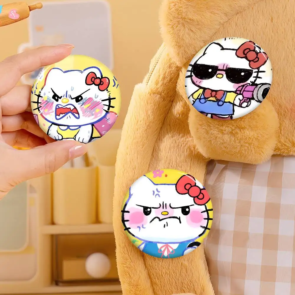 Cute H-Hello K-Kitty cartoon Creative Pins Funny Faces Round Snap-in Brooch Badge Backpack Hat Accessories Jewelry Gifts