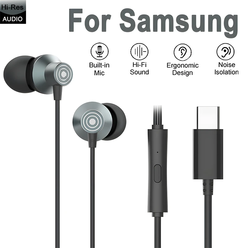 Auriculares intrauditivos con cable USB tipo C con micrófono, auriculares estéreo HiFi envolvente para teléfono Samsung Galaxy S24, iPhone 15 Por Max