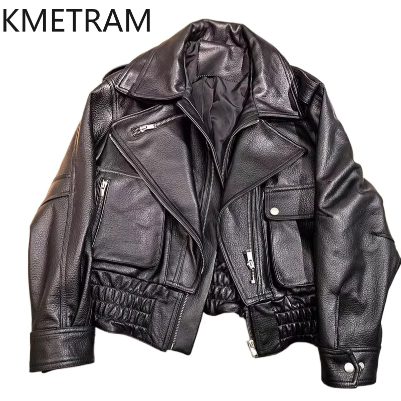 100% First Layer Sheepskin Jacket Woman Motorcycle Short Genuine Leather Jackets Women Autumn Ladies Clothes 2025 Chaquetas