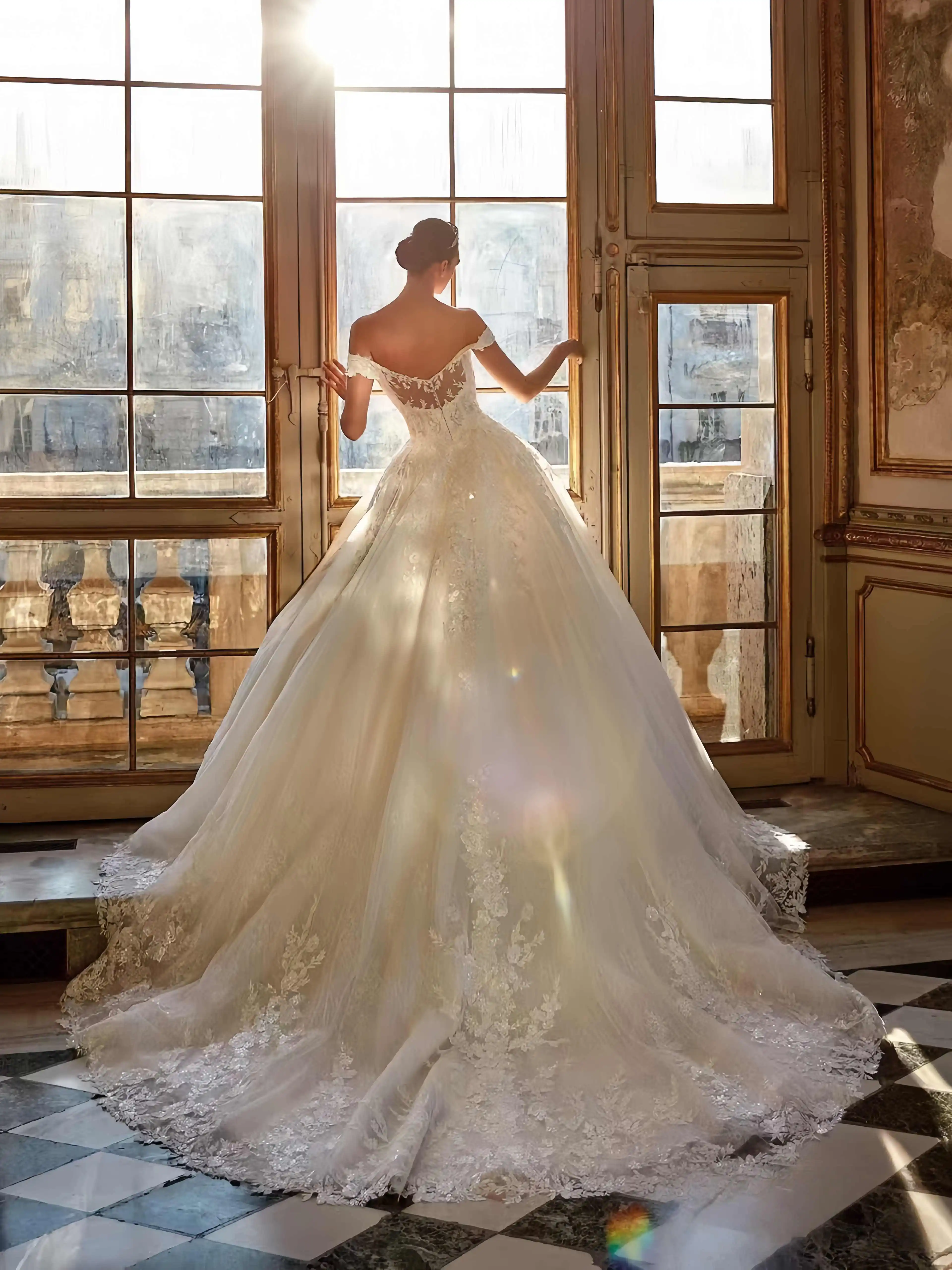 Suknie ślubne na zamówienie, wykwintne, z odkrytymi ramionami, z koronkowymi aplikacjami, seksowne suknie ślubne z dekoltem w serek, bez rękawów, z odkrytymi plecami, Vestido 2026