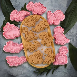 Plastic Dinosaur Cartoon Pressionando Biscuit Mold Set, Cortadores De Cookies, Carimbo De Biscoito De Confeitaria, Ferramentas De Baking Pastry Bakeware, 8Pcs 8 principais vendas formas biscuit - №7