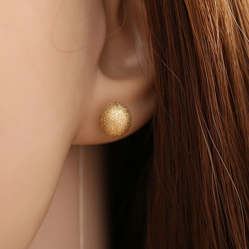 Gold Color Frosting Women's Small Earrings Uneven Tiny Ball Round Stud Earrings Minimalism Ear Jewelry Unusual Earrings