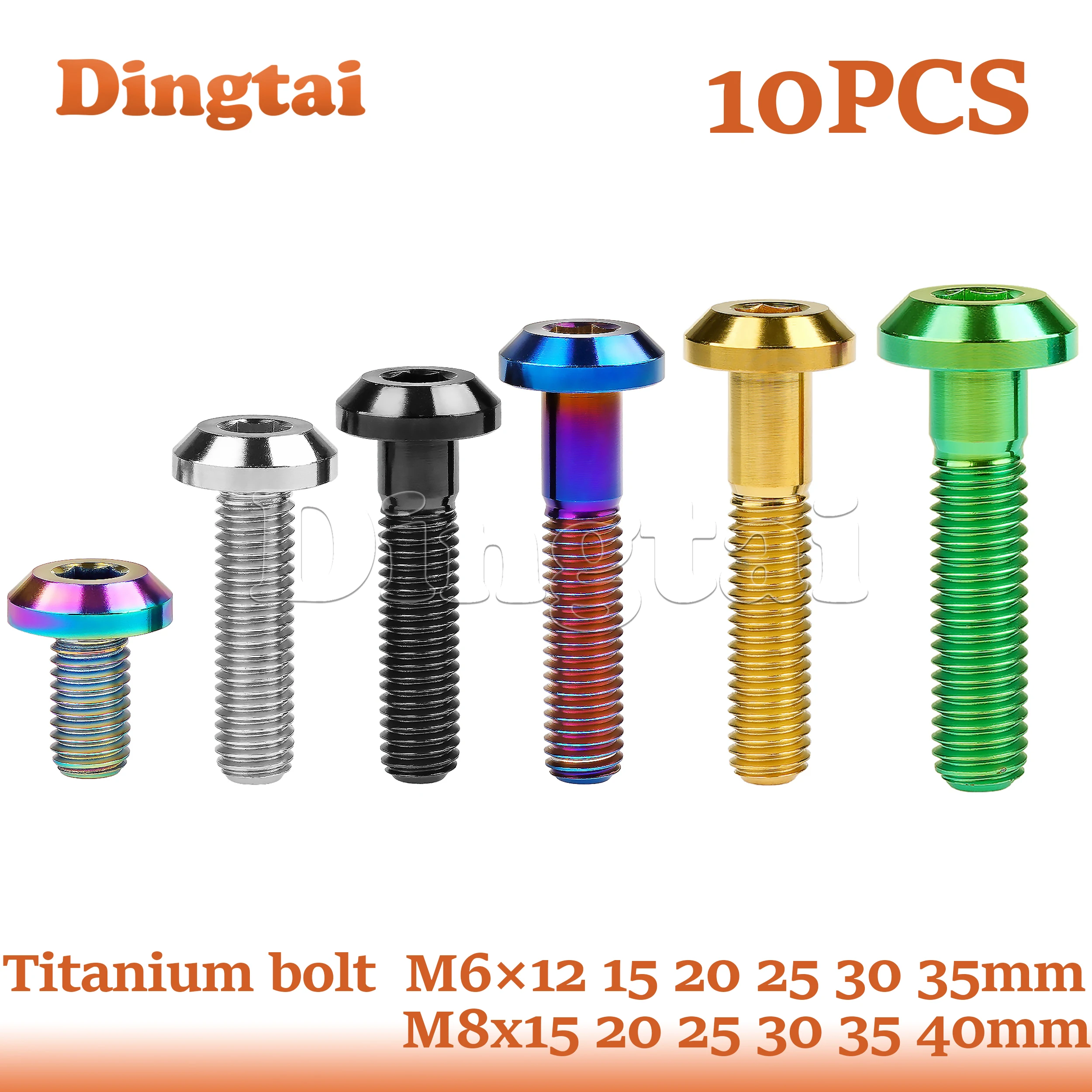 Dingtai Titanium Bolt 10PCS  M6/M8x12/15/ 20/ 25/ 30 /35/ 40mm Flat Truss Hex Head Screw for Bicycle Motorcycle Disk Brake
