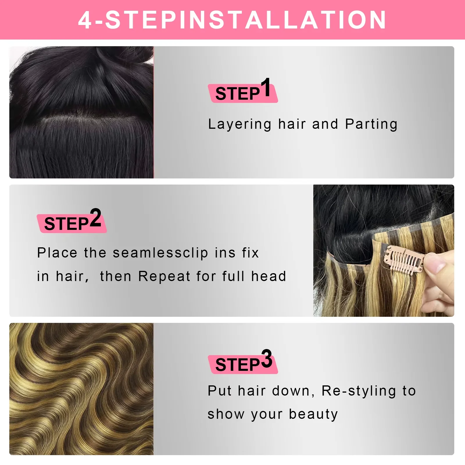 8 Pcs Highlight Straight Clip Ins Human Hair P4/27 100% Unprocessed Real Hair  Clips In Hair Thicker Ombre Raw Hair Extensions