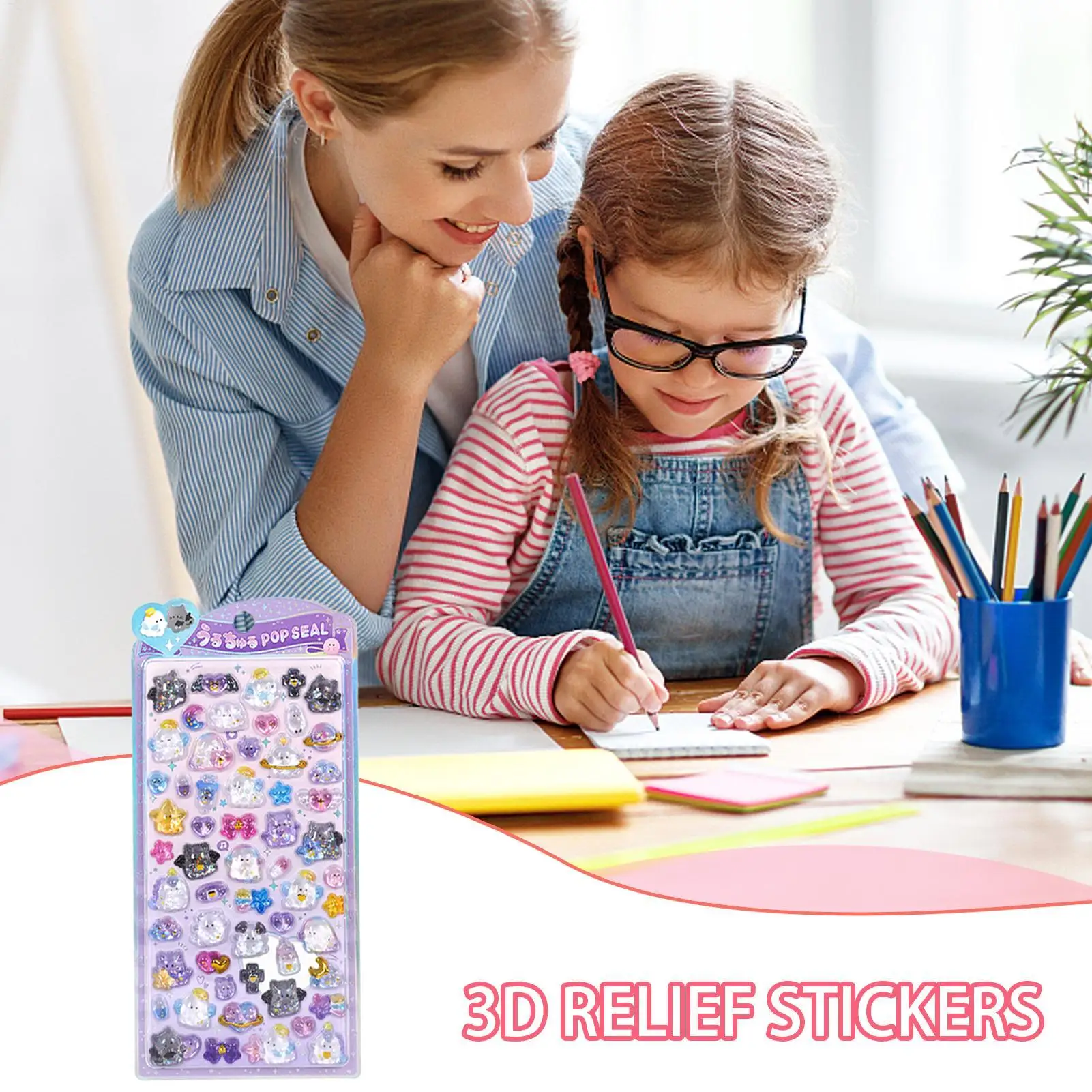 かわいい動物ステッカーパック 3D キラキラステッカー 樹脂クリスタルテクスチャデカール スクラップブッキングノートデカール ハンドアカウントデカール用