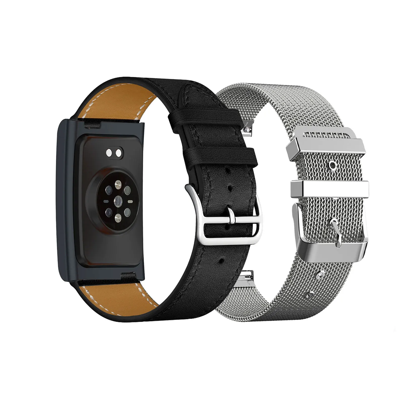 2pcs Stylish Bands for Amazfit Helio Strap One Leather Strap and One Metal Strap