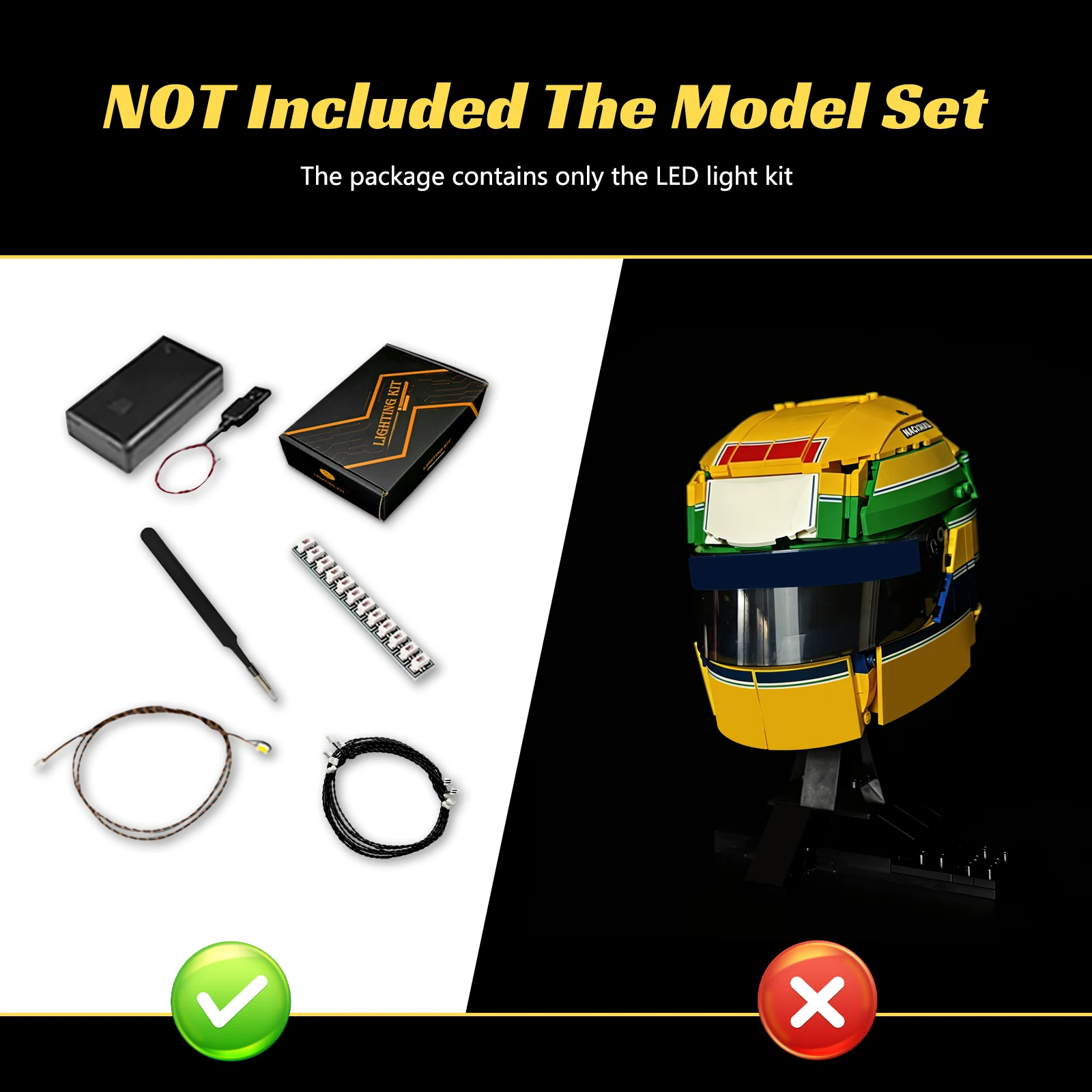 BRIXSPARK LED Lighting Kit For Lego 43024 Ayrton Senna Helmet (Only Lights, No Model Bricks Included)
