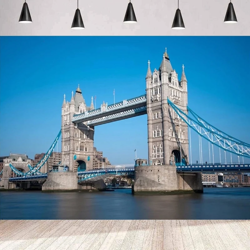 

Photography Backdrop Thames London Tower Bridge Buildings British Landmark City Scenery for Travel Honeymoon Party Background