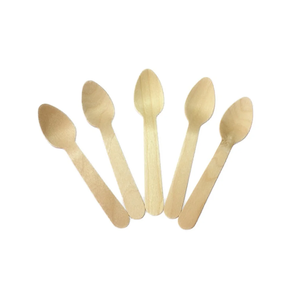 

100pcs Wooden Spoons Dessert Spoon Ice Cream Scoop Disposable Wood Tableware Eco-Friendly Party Supplies For Pudding Yogurt