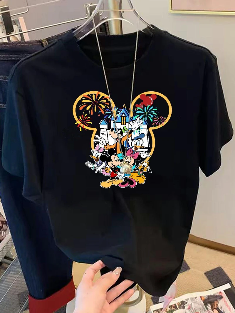 

Футболка с мультяшным принтом Disney «Микки и Минни», женская и мужская модная повседневная летняя спортивная свободная футболка с круглым вырезом и короткими рукавами