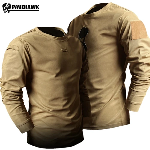 Imagen 1 del producto Camiseta táctica de entrenamiento de primavera para hombre, camisa de manga larga elástica resistente al desgaste para deportes al aire libre, secado rápido, cuello redondo Delgado
