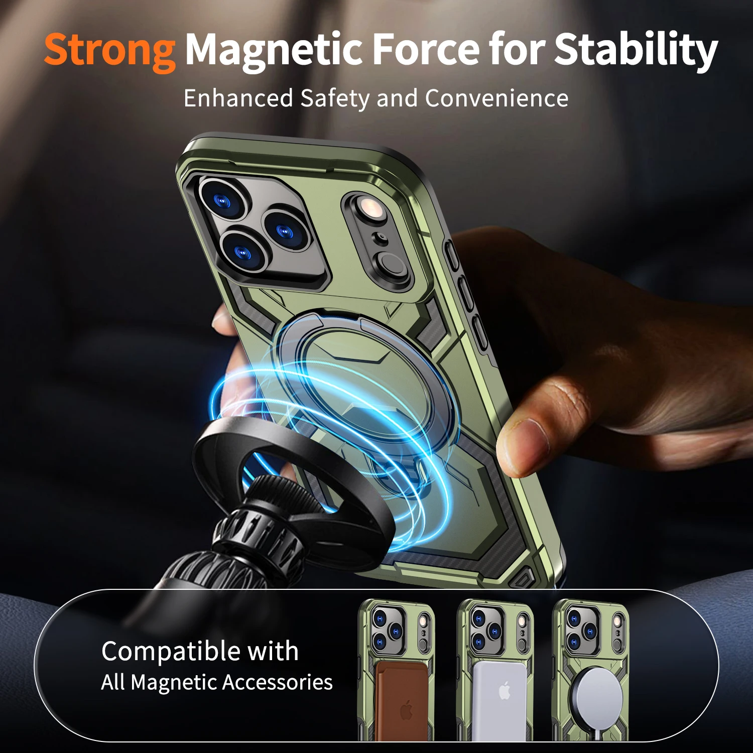 الفاخرة ل Magsafe شحن لاسلكي المغناطيسي درع الحال بالنسبة آيفون 17 الهواء 16E 16 15 14 13 12 11 برو ماكس زائد حلقة حامل غطاء