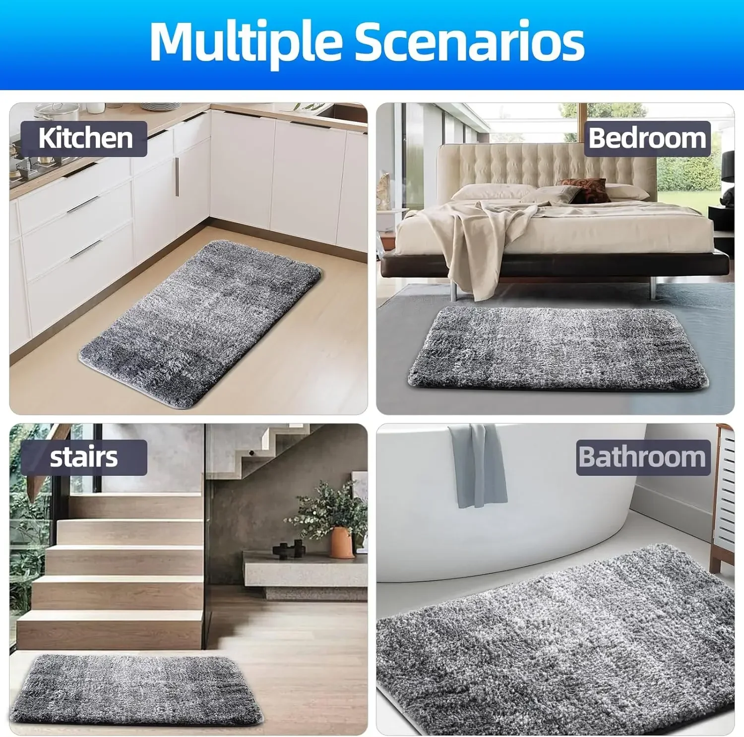 Bathroom Rug Mat,Extra Soft and Absorbent Microfiber Bath Rugs,Non-Slip Plush Shaggy Bath Carpet for Bathroom floor Tub Shower