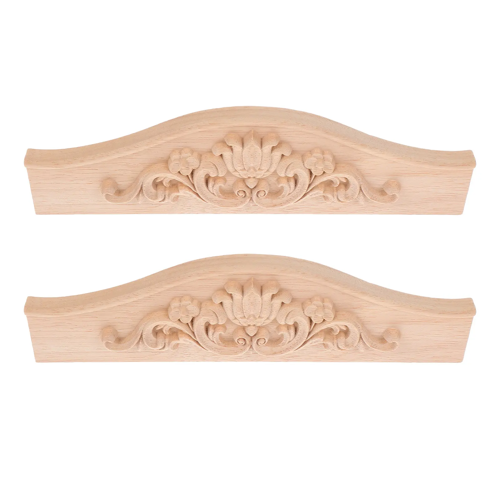 2Pcs European Style Wood Carved Appliques Furniture Unpainted Solid Wood Onlay Decal Cabinet Closet Door Dresser Decoration