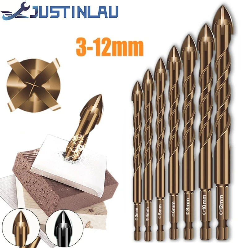 JUSTINLAU Cross Hex Tile Bits Glass Ceramic Concrete Hole Opener Alloy Triangle Drill Size 3/4/5/6/8/10/12 mm