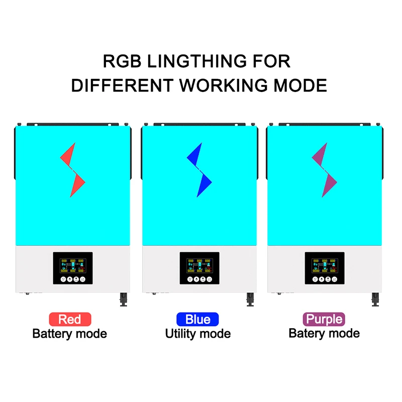 Grid-Tie 6200W 48V On/Off Grid Solar Inverter with 120A Solar Controller RGB Lingthing,90-500vdc PV Input Work without Battery