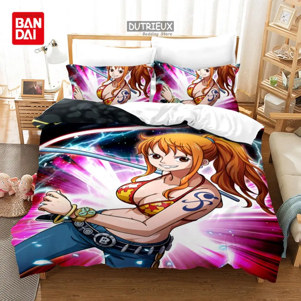 Bandai Sexy Anime One Piece Bedding Set  Kawaii Girl Luffy Nami Robin Hancock Duvet Cover PillowCases Single Queen King Size