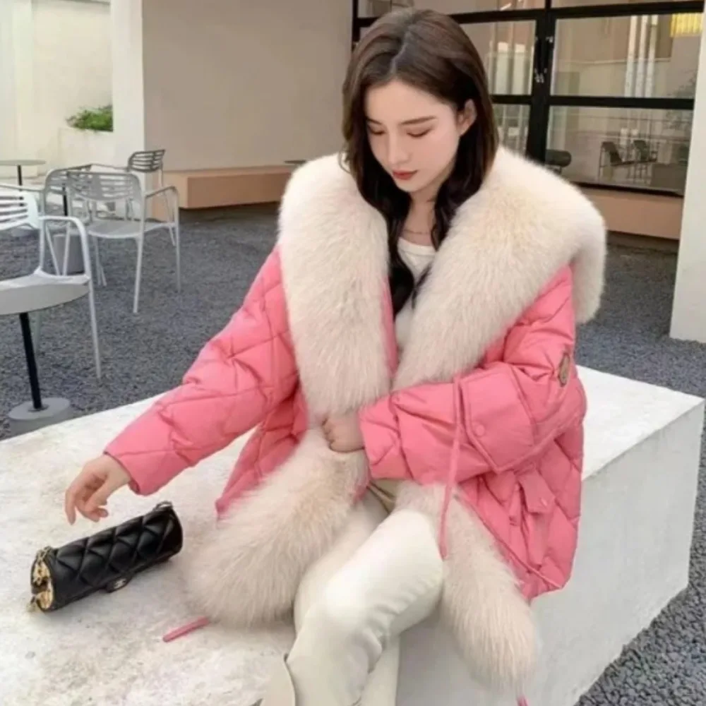 2024  Down Jacket Women Winter Real Fur White Duck Down Coat Large Fox Fur Collar High Street Real Fur Coat Clothing Female