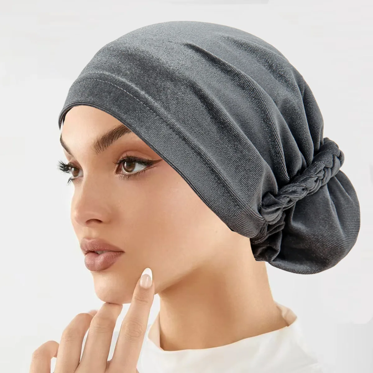 2026 New Muslim Women Velvet Turban Hat Scarves Pre-Tied Cancer Chemo Beanies Headwear Head Wrap Plated Hair Accessories
