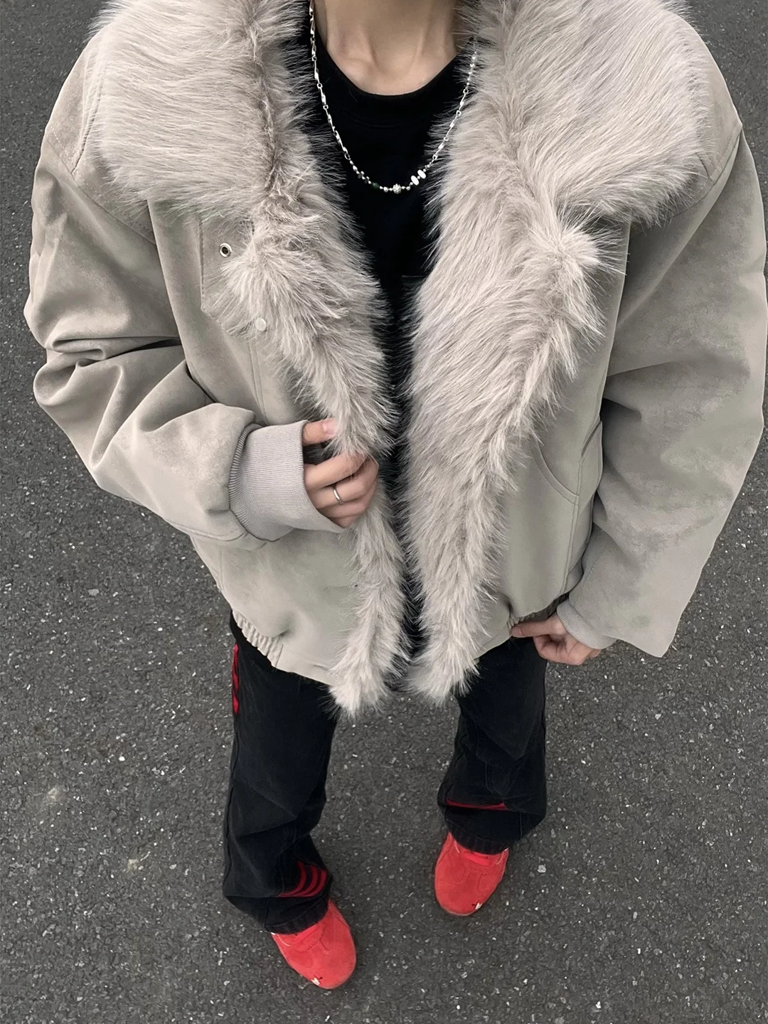 Cleanfit Men's Short Thickened Winter Cotton Jacket with Fur Collar Warm Youth Casual Fashion Loose Fit Long Sleeve Coat