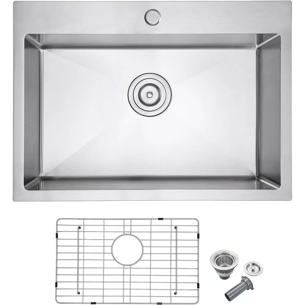 

Кухонная мойка 24x18 дюймов, встраиваемая, из нержавеющей стали 304, с одной чашей, с дренажной решеткой и X-образным сливом, глубина 9 дюймов, компактная или малогабаритная