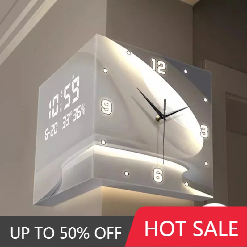 Living Room Corner Wall Mounted Clocks Double Sided Needle Digital Wall Clocks Acrylic Modern Design Clock Luxury Home Decor