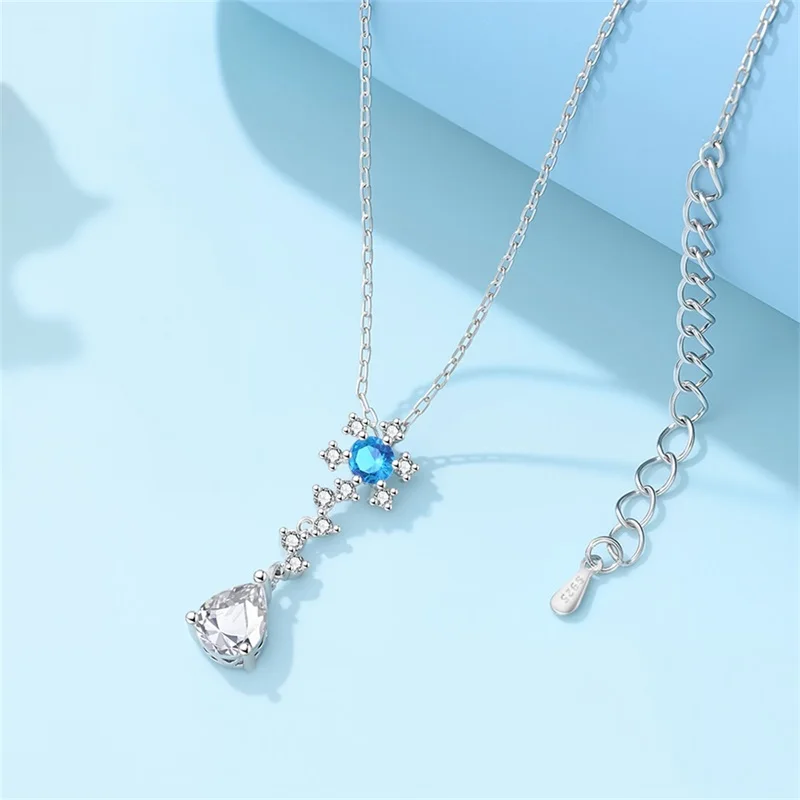 

Серебряное ожерелье 925 пробы с синим снежинкой и белым цирконом, кулон в форме сердца, для женщин, на годовщину, изысканное ювелирное украшение, подарок для нее