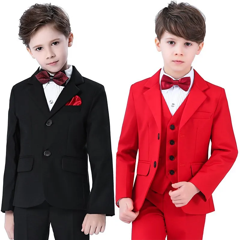 

Spring Autumn 3-12 Years Wedding Suit For Boy Black Red Nave Blue Elegant Children Boys Suit Set 4/5 Pcs Boys Suit Outfits Set