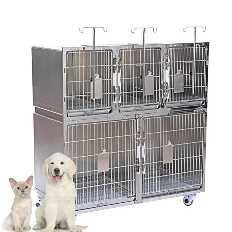 PJJY-05 304 Veterinary Stainless Steel Five Position Combination Hospital Cage For Clinic And Hospital