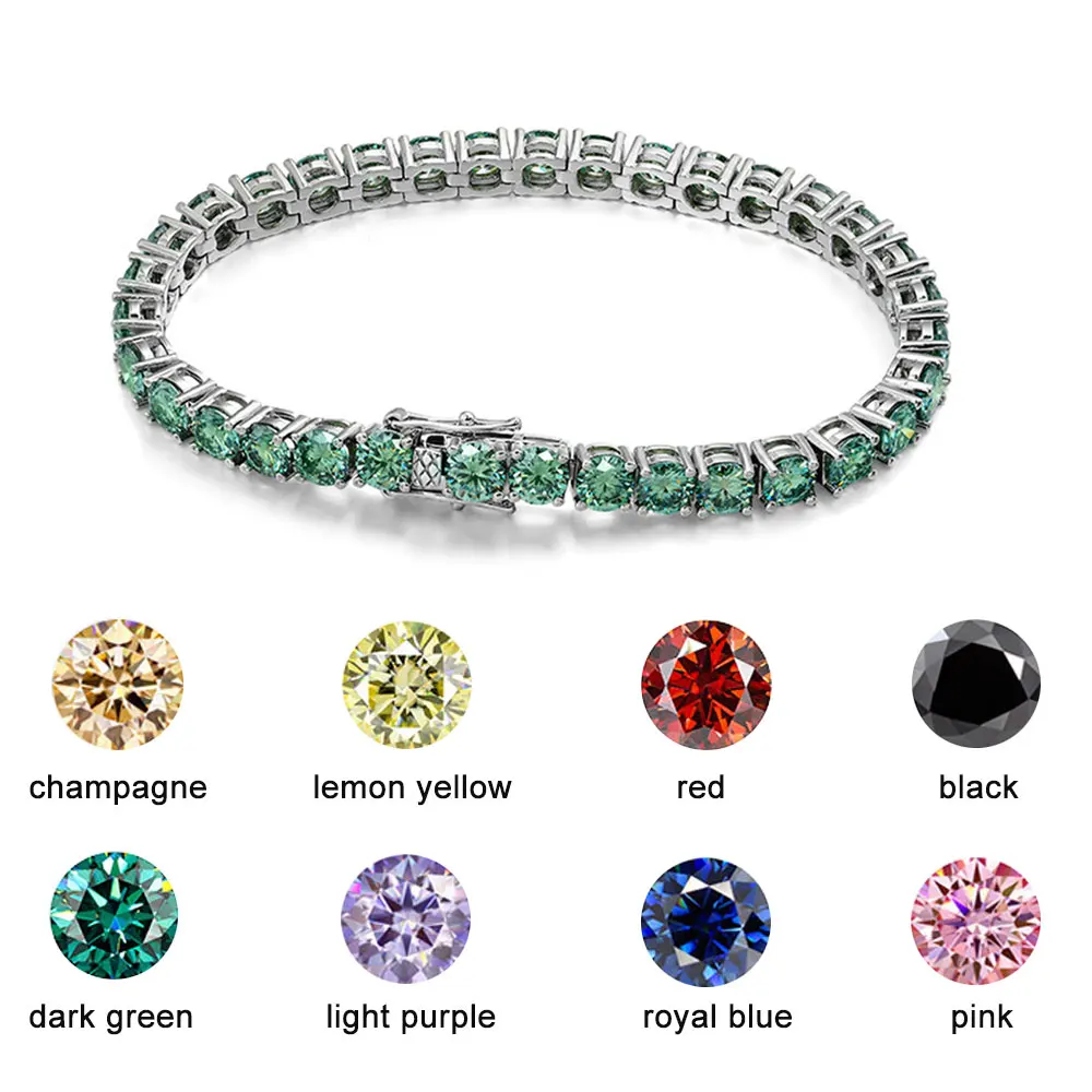 KNOBSPIN D VVS Original Green Moissanite Tennis Bracelets for Women Men Lab Diamond with GRA Wedding Jewelry 925 Sliver Bracelet