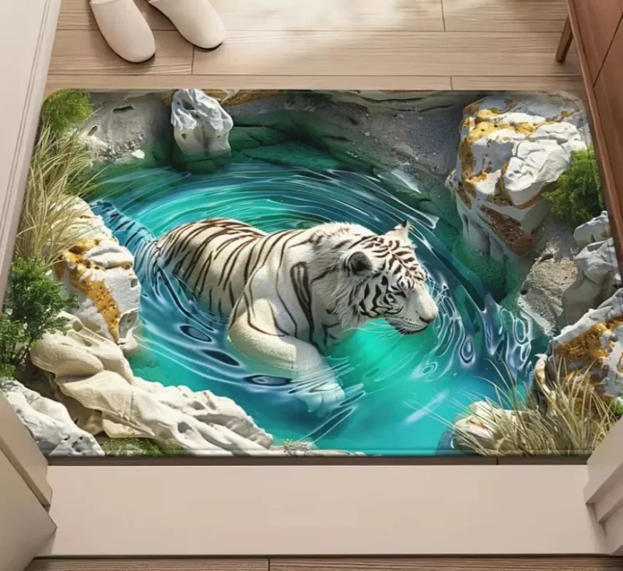 3D Ocean Paradise Doormat Dolphin Crocodile Hippo Tiger Pattern Non Slip Entrance Mat Wildlife Floor Rug Living Room Mat