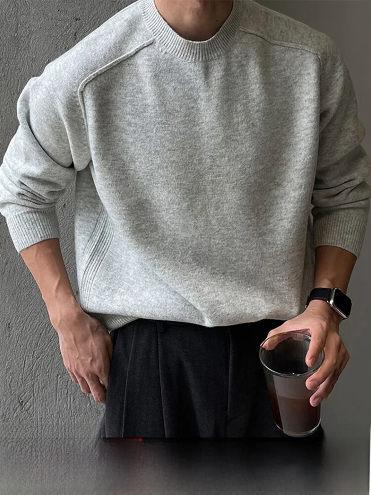 

ey round Ne Knitted Base Layer Men's Casual Sle Inner Wear Autumn Winter New Faion Korean High End Mixed Splicing Lig...