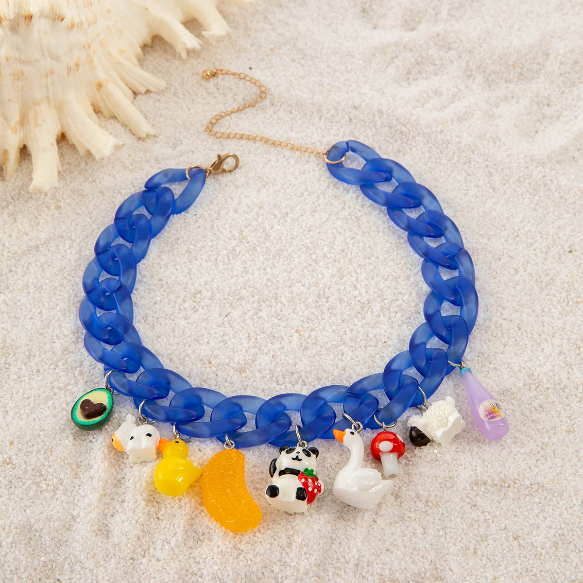 Docona Lovely Acrylic chain Blue Coarse Chains Necklace for Female A djustable Fruit Animal Jewelry Party Gift   ﻿ 27084 image 5
