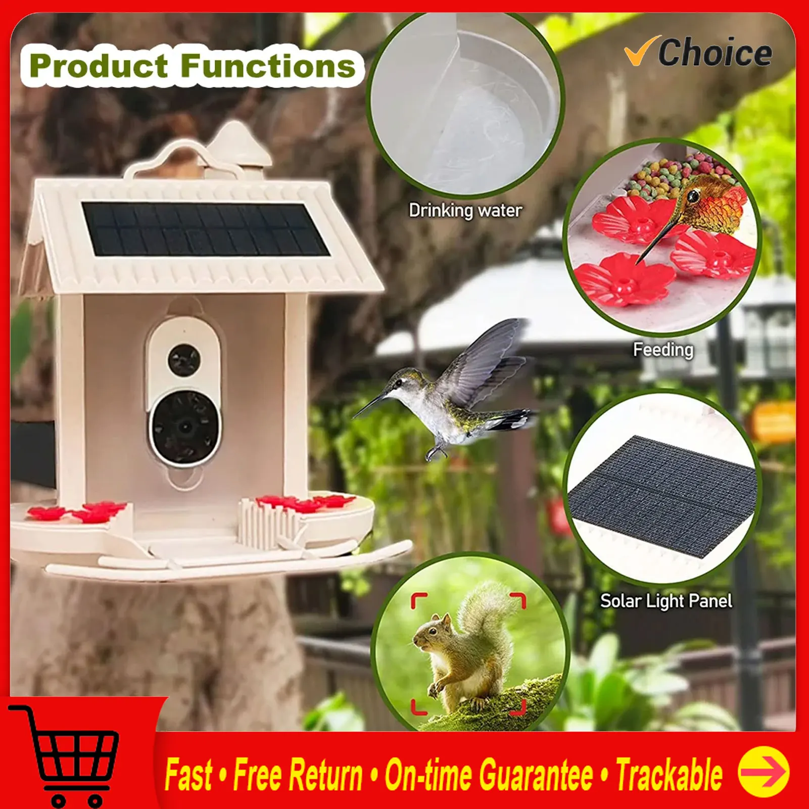 

WIFI Smart Bird Feeder Camera 1080P Auto Capture Bird Video and Motion Detection Real-time Notification AI Identify Bird Species
