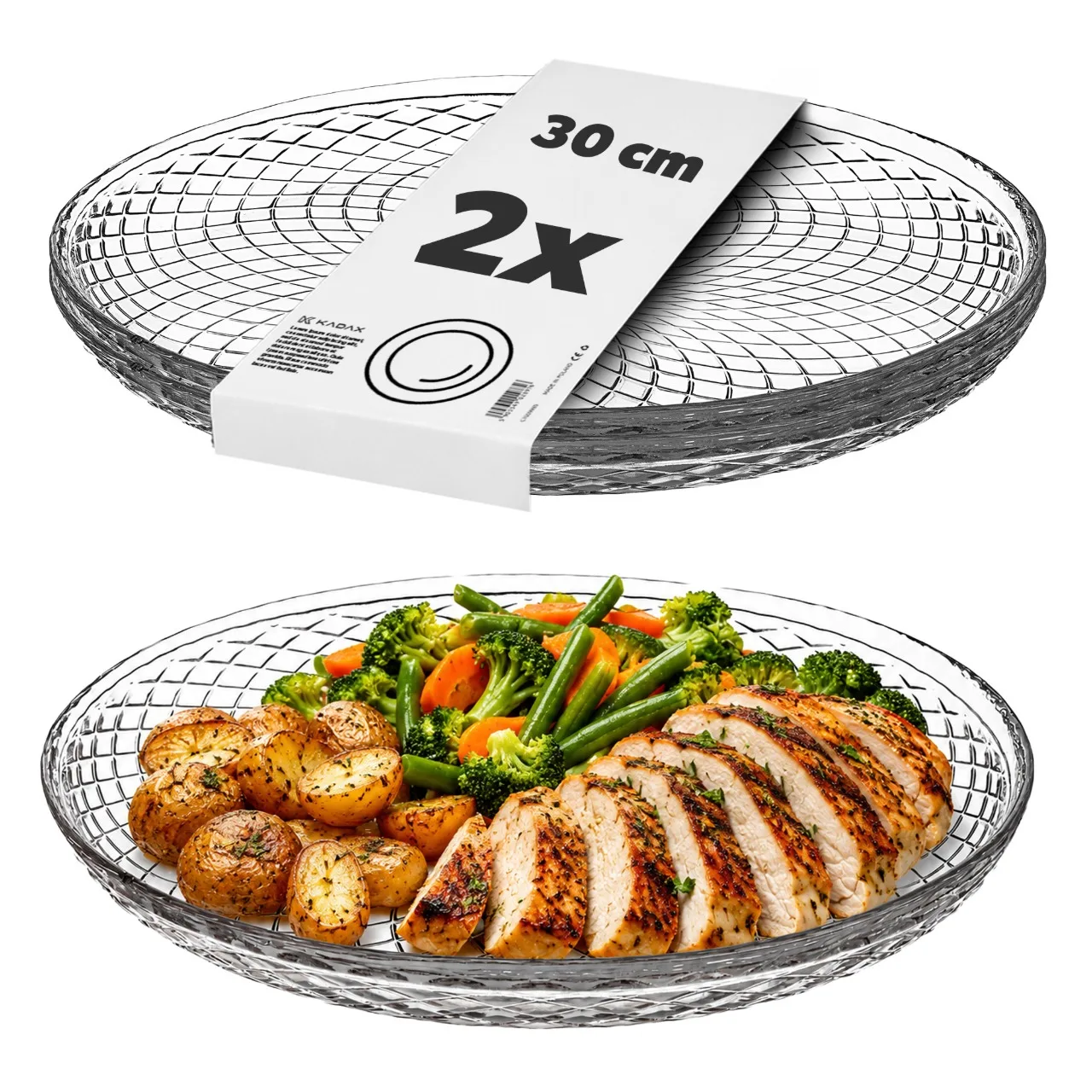 2x Lunchborden 30 cm Grote Glazen Ronde Platte Borden Set Borden