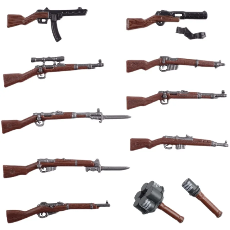 Mini Action Figure Accessory Fire Hole Grenade Gewehr 43 MP18 Lee-Enfield PPSh-41 Assault Rifle Weapon Building Blocks Toys