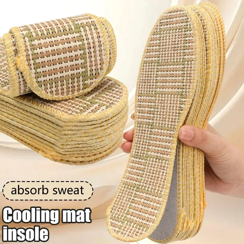 2/6Pcs Anti-Odor Grass Mat Insoles Bamboo Weave Women Men Deodorizing Sweat Absorbent Refreshing Thin Inserts Shoe Pads