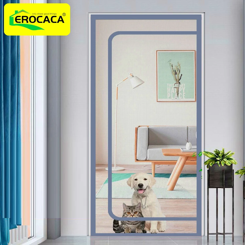 

EROCACA Gray Reinforced Cat Screen Door Friendly Heavy Duty Pet Screen with Zipper Prevent Dogs Cats Running Out from Home