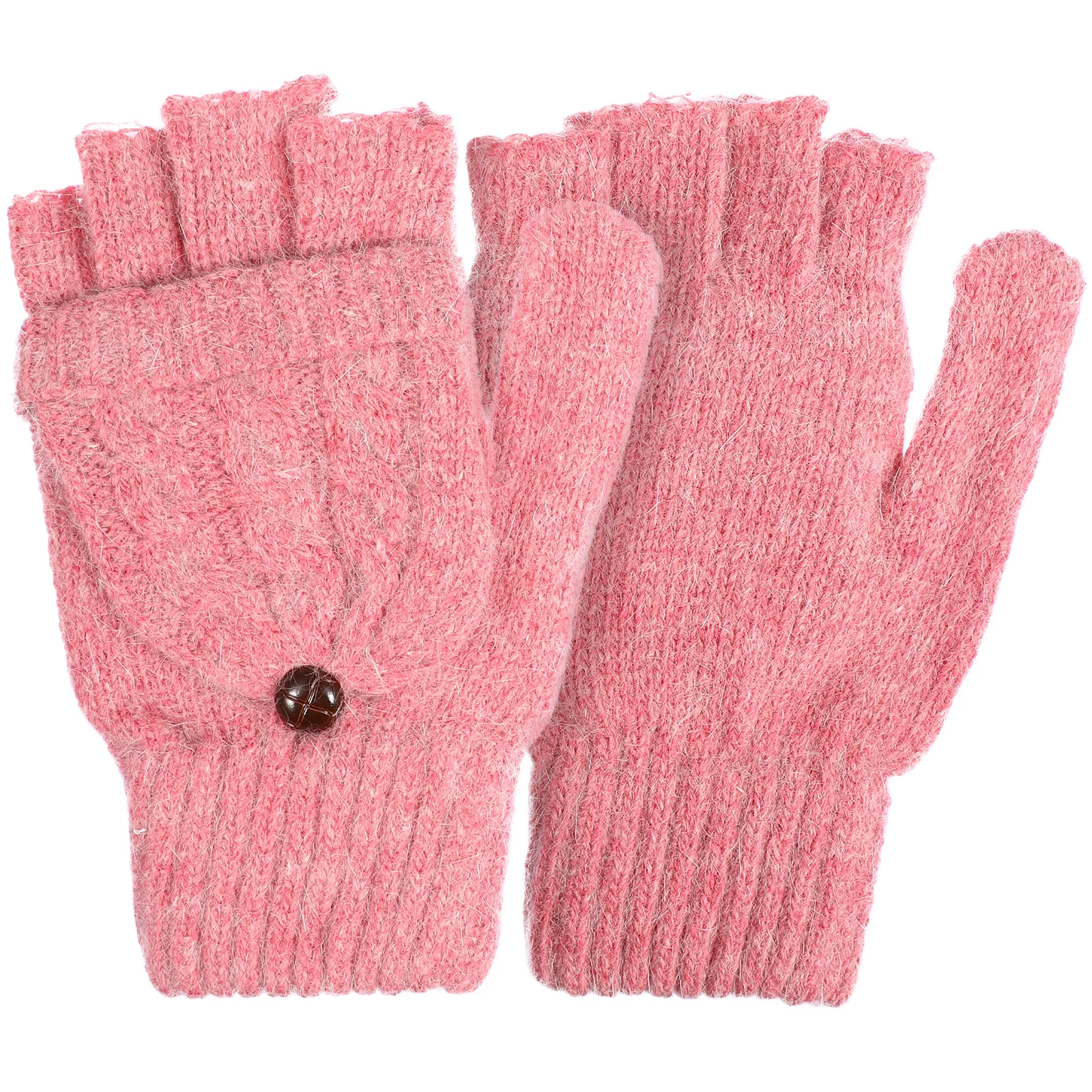 

1Pair Soft Warm Gloves for Women Half Finger with Mittens Flap Perfect for Cold Climate Daily Wear Pink
