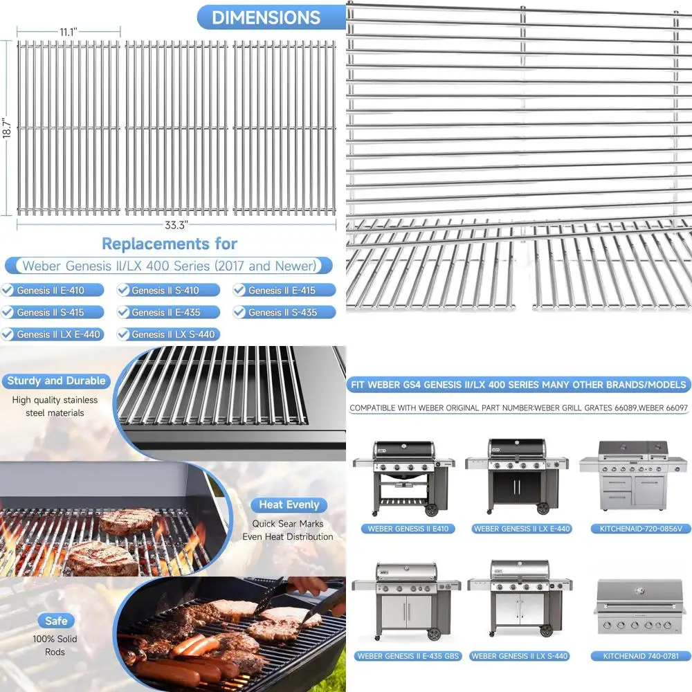 

Stainless Steel Weber Genesis 2 GS4 Grates Replacement for LX 400 SER GBS S-435, E-410, E-435, SE-410, KitchenAid 720-0856V, 740