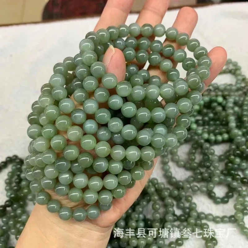 Hetian Jade 8Mm Bracelet, Duck Green With Slight Eye Effect, No Black Spots, Good Content And Density