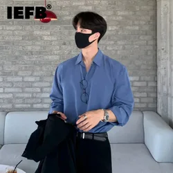 IEFB Long Sleeved Men's Shirt Lapel Autumn Korean Loose Casual Versatile Solid Color Turn-down Collar Male Tops 9A4567