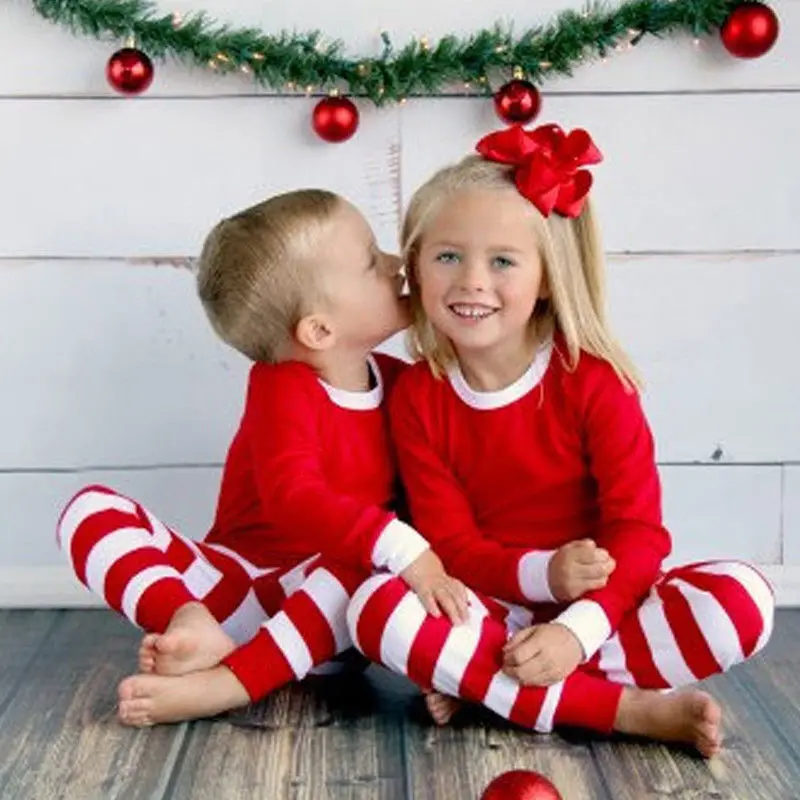 2023 Christmas Pajamas Set Striped Print Mother Father Kids Matching Clothes Causal Soft 2 Pcs Sleepwear Xmas Family Look Outfit