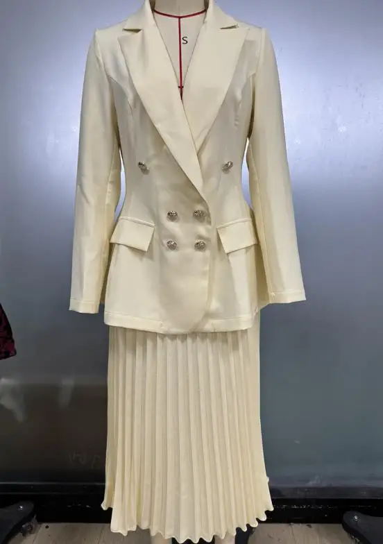 여성 투피스 세트 2025 가을 겨울 패션 기품 있는 재킷 플리츠 스커트 세트 심플 출퇴근 우아한 투피스 세트