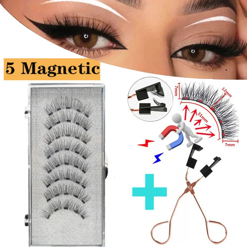 5 Magnetic Eyelashes 3D False Eyelashes Mink Eyelashes Makeup Eyelash Extension Tool Natural Thick Long Eyelashes