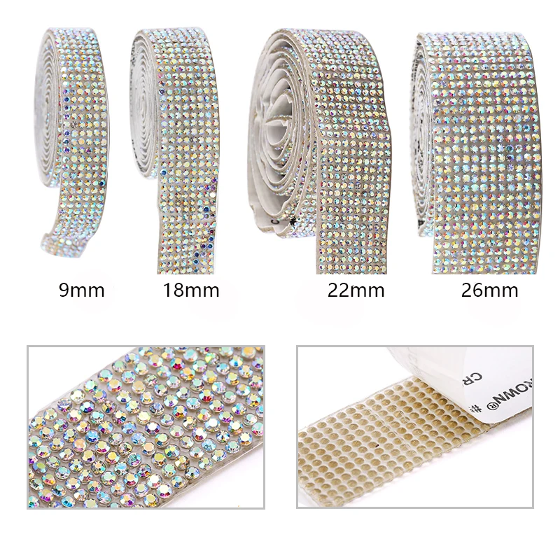 1 Roll Self Adhesive Crystal Rhinestone Strips Crystal Ribbon Bling Gemstone Sticker With 2mm Rhinestones For DIY Arts Crafts